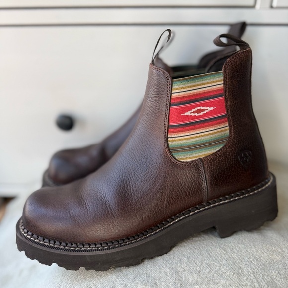 ARIAT WOMEN'S Leather Twin Gore WESTERN Brown BOOTS size 9,5B Aztec Spring Boho - Picture 17 of 17